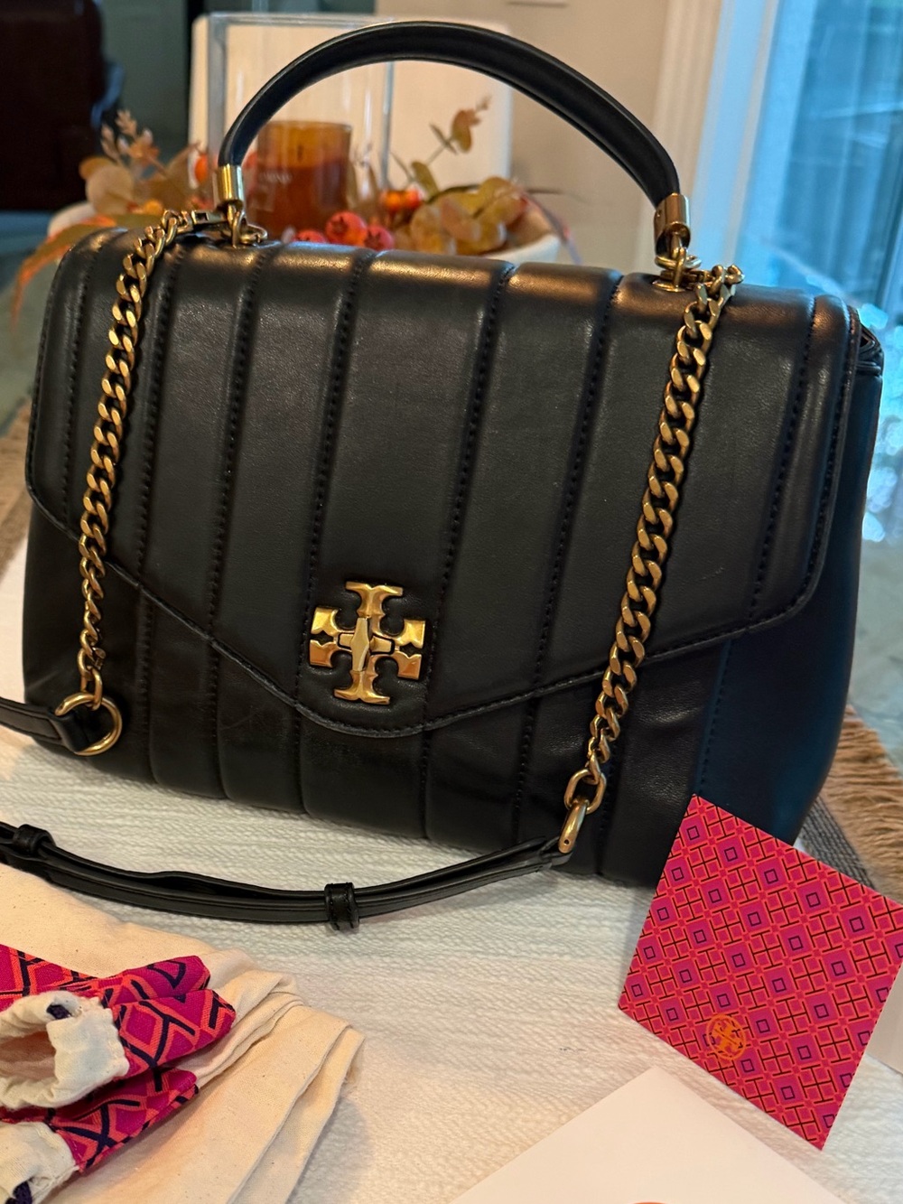 Tory Burch kira Quilted Leather Satchel black with Gold Chain Hardware